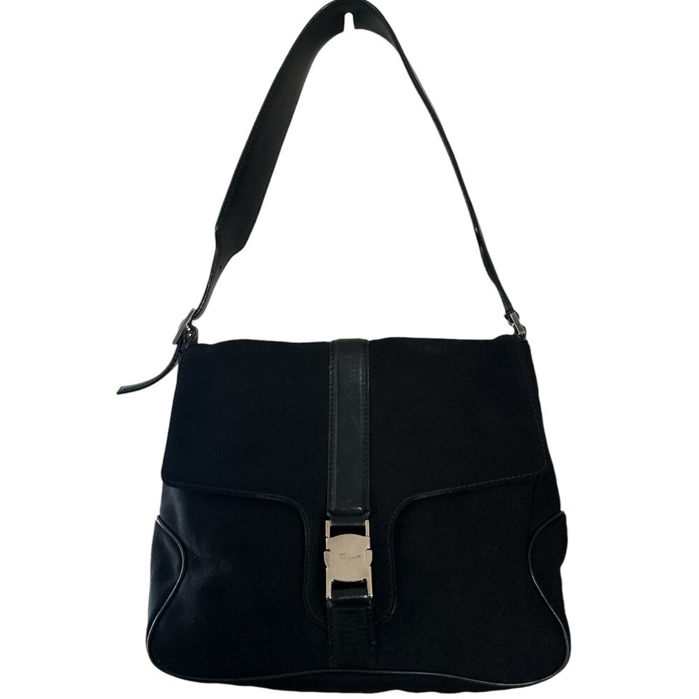 Salvatore Ferragamo Neoprene cloth bag purse handbag AU-21-1784 Made Italy